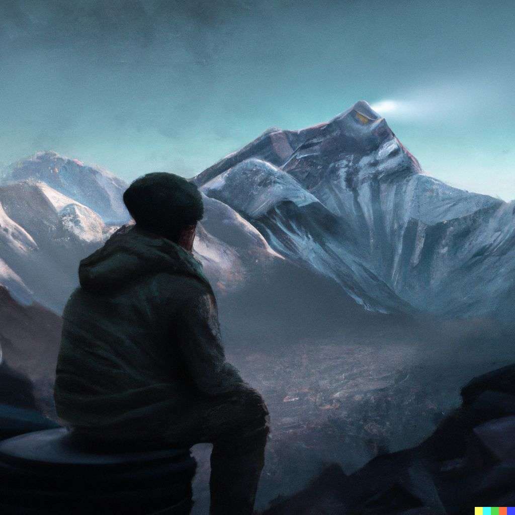 someone gazing at Mount Everest, by Stephan Martiniere